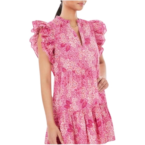 Generation Love Floral Sun Dress Ruffle Pink Oversized V Neck Slip On Size XS - Picture 14 of 15